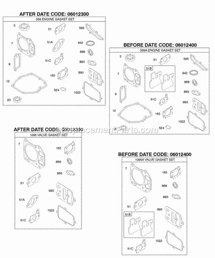 Engine Gasket Set Valve Gasket Set Diagram and Parts List for AA0101-0001-01  Briggs and Stratton Engine